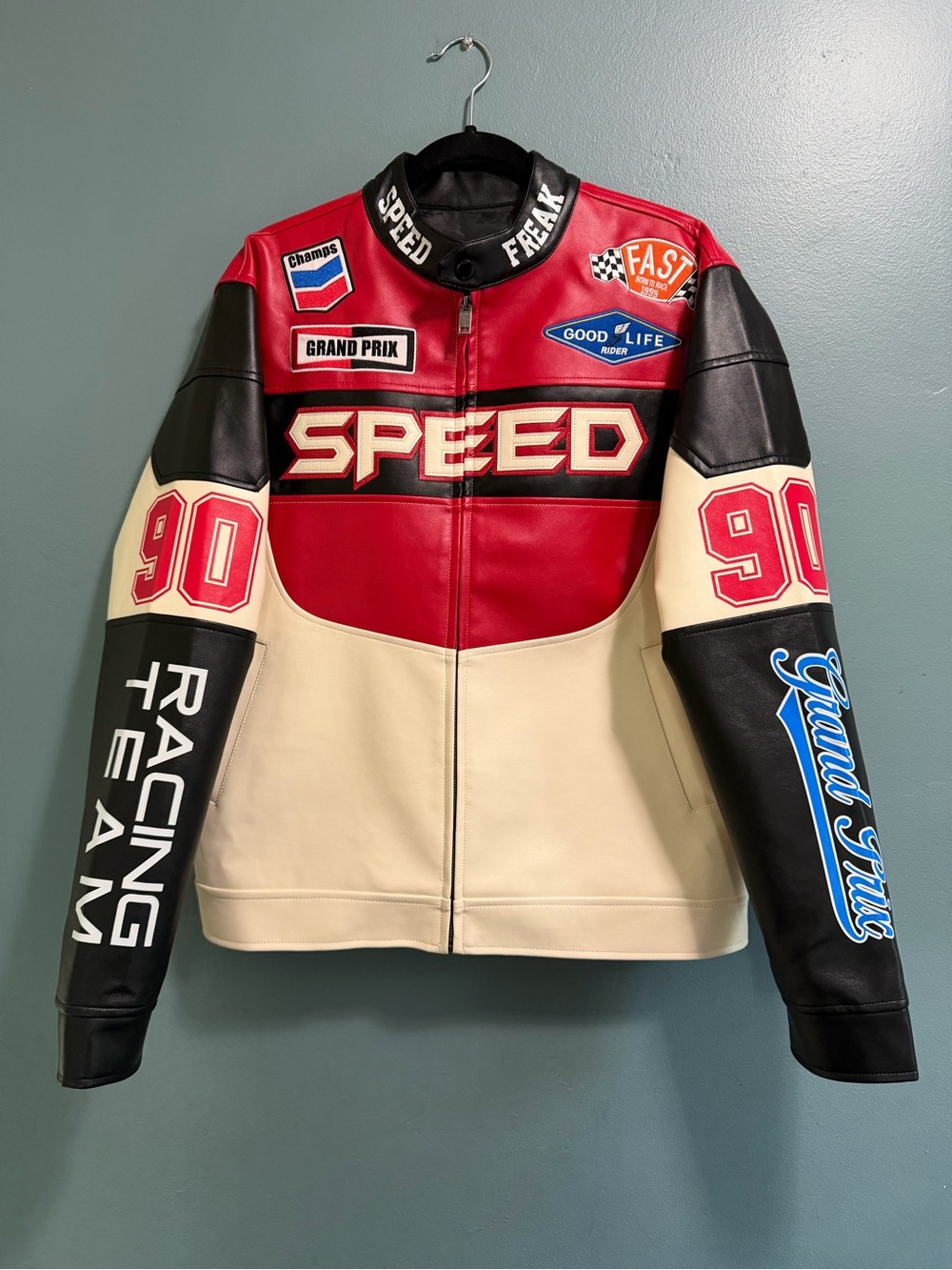 Copper Rivet 90 Red Racing Team Speed Freak PU Men's Jacket Men’s Sz Medium NEW
